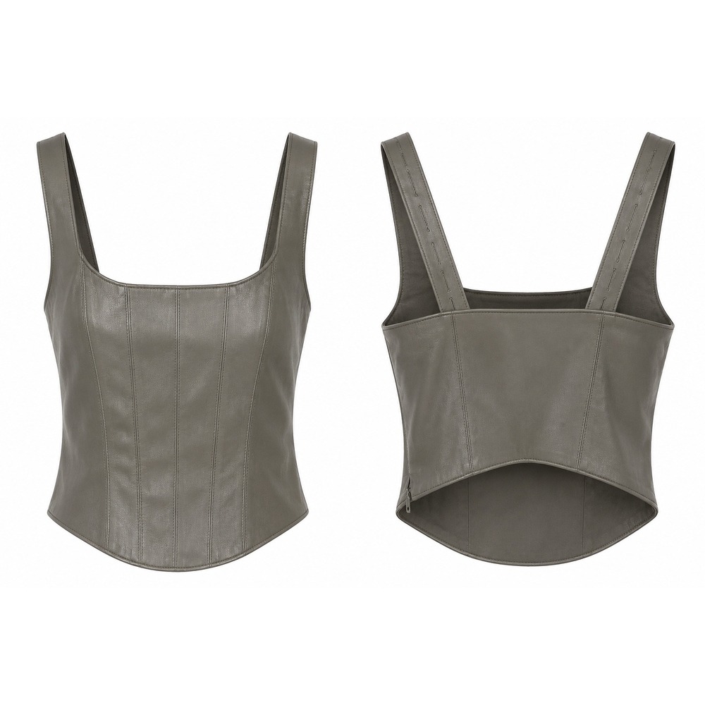 Abercrombie & Fitch Faux Leather Corset Top Olive Green Square Neck XS Gothcore
